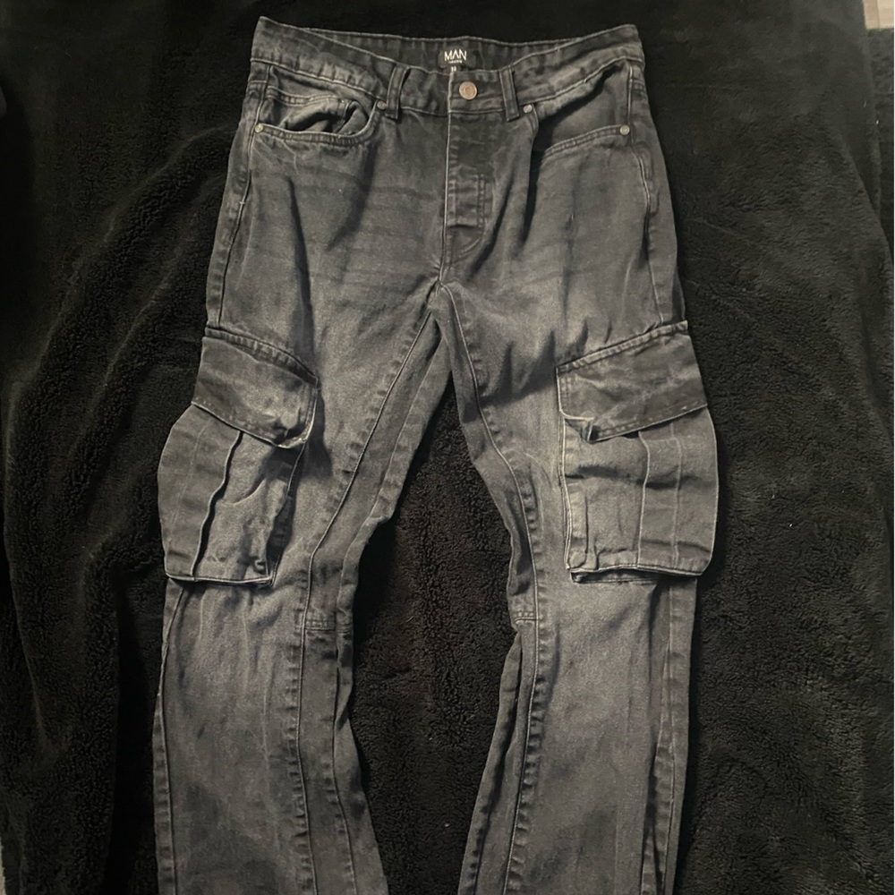 Men's Black Flare Cargo Pocket Denim